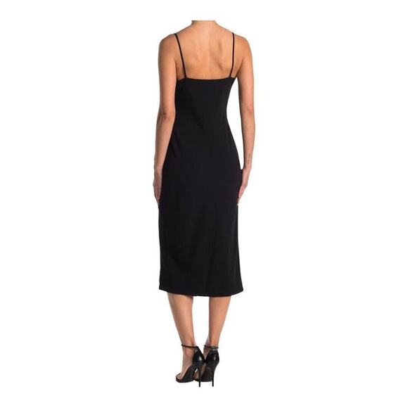 Derek Lam 10 Crosby Nellie Black Cowl Neck Feather Trim Midi Dress Size 2 NWT - Picture 3 of 11